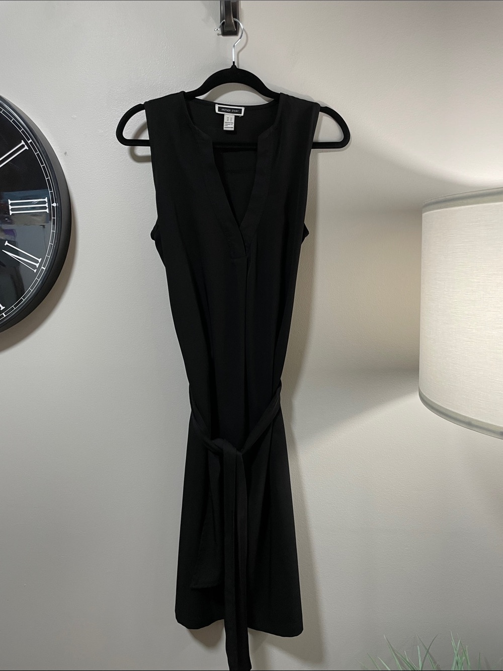 Another Story Sleeveless V-Neck Tie-Waist Midi Dress in Black
